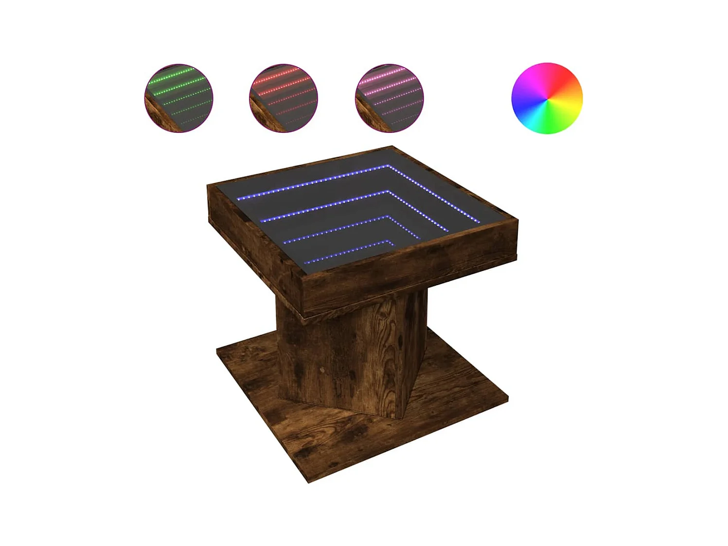 Table basse salon-Table d'appoint avec LED chêne fumé 50x50x45 cm bois d'ingénierie SHL92469