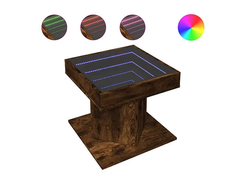 Table basse salon-Table d'appoint avec LED chêne fumé 50x50x45 cm bois d'ingénierie SHL92469