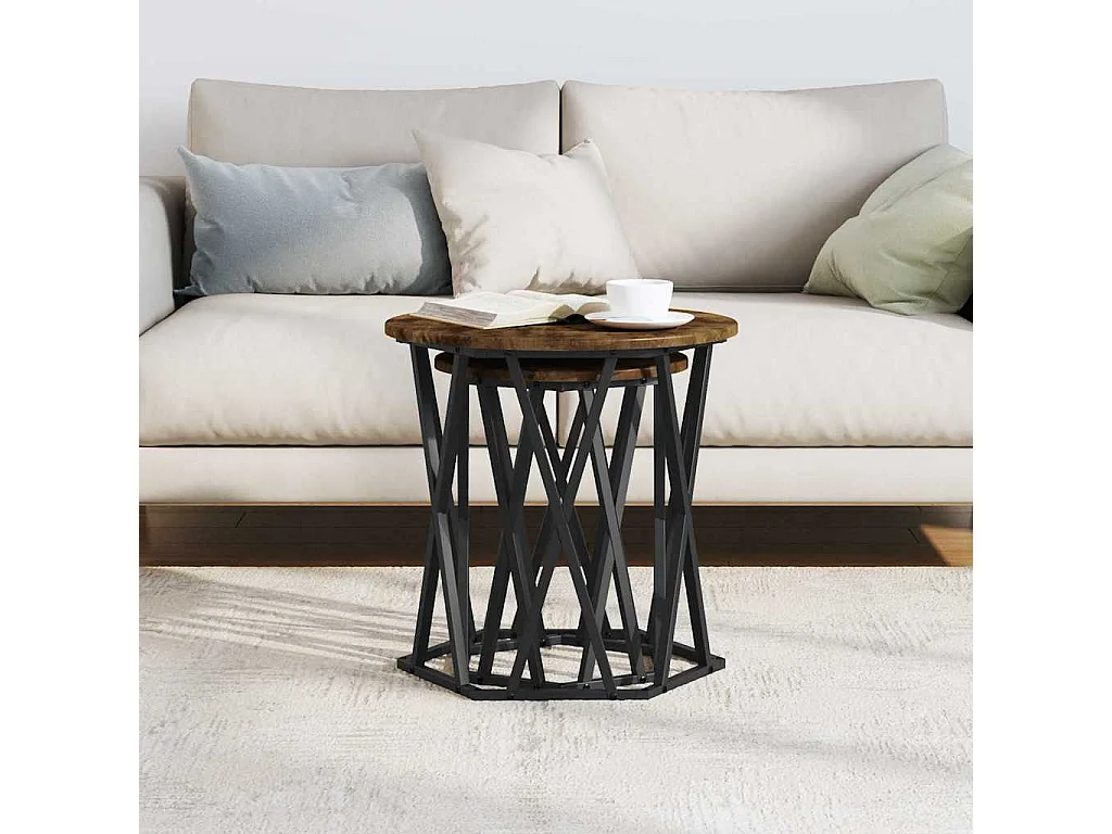 Couchtisch 2er Set-Sofatisch-Beistelltische Geräucherte Eiche Ingenieure Holz und Stahl SHL67154