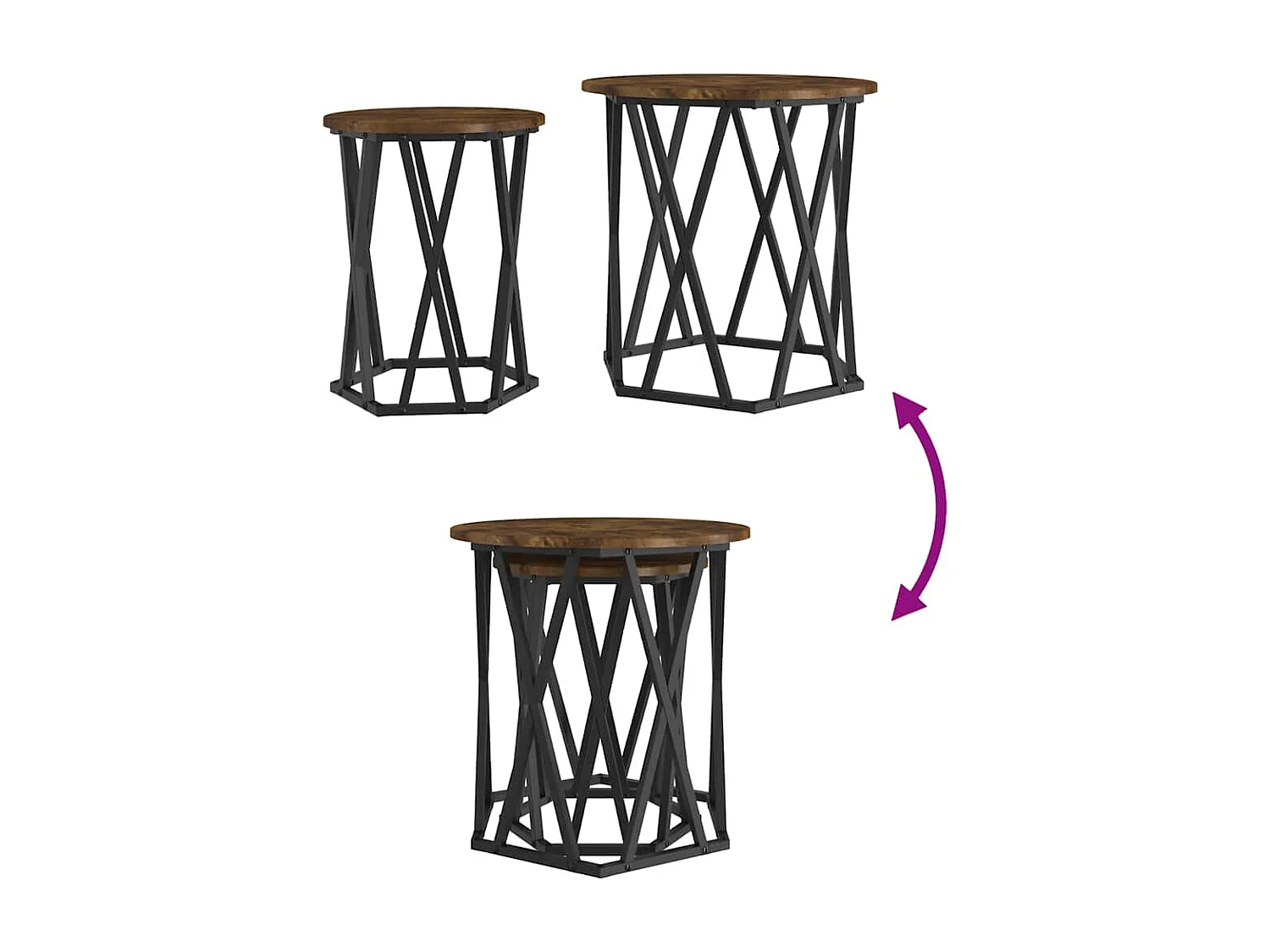 Couchtisch 2er Set-Sofatisch-Beistelltische Geräucherte Eiche Ingenieure Holz und Stahl SHL67154