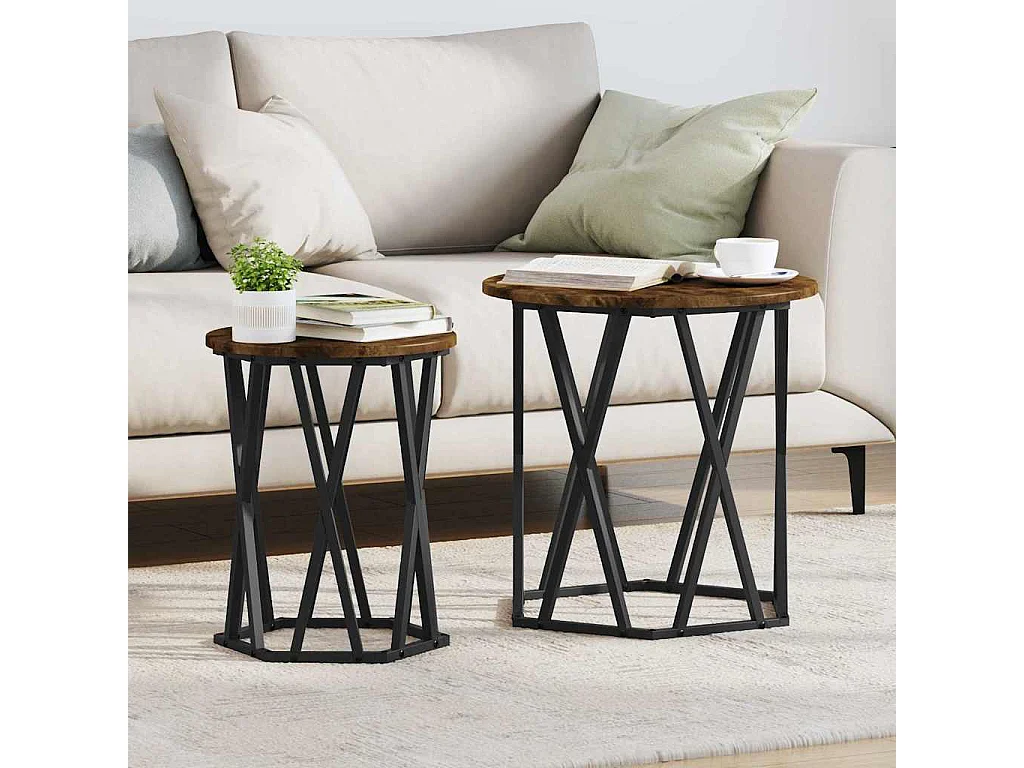 Tables basses salon-Tables d'appoint 2 pcs en chêne fumé en bois reconstitué SHL96695