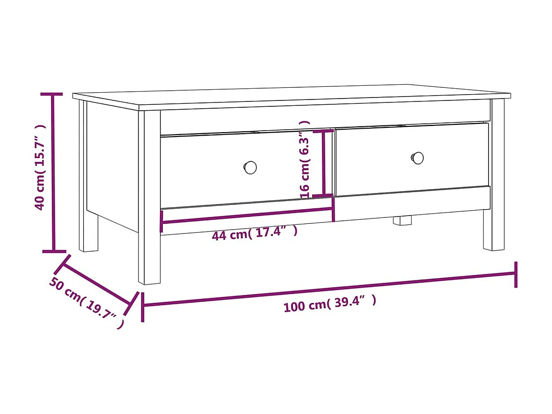 Couchtisch-Sofatisch-Beistelltische 100x50x40 cm Massivholz Kiefer SHL84959