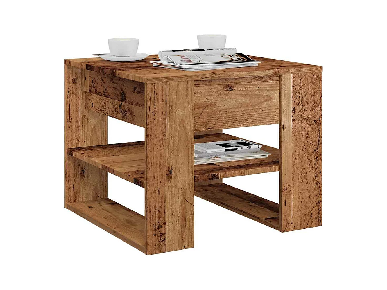 Mesa de centro-Mesa auxiliar redonda madera de teca reciclada SHL3348