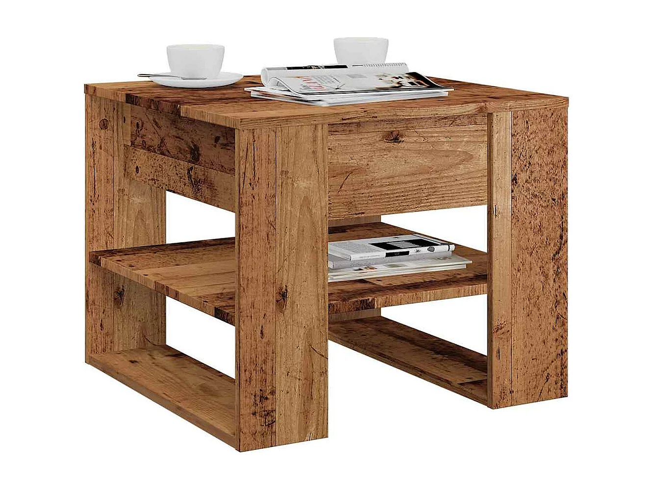 Couchtisch-Wohnzimmertisch-Beistelltische Altholz-Optik 55,5x55x45 cm Holzwerkstoff SHL96240