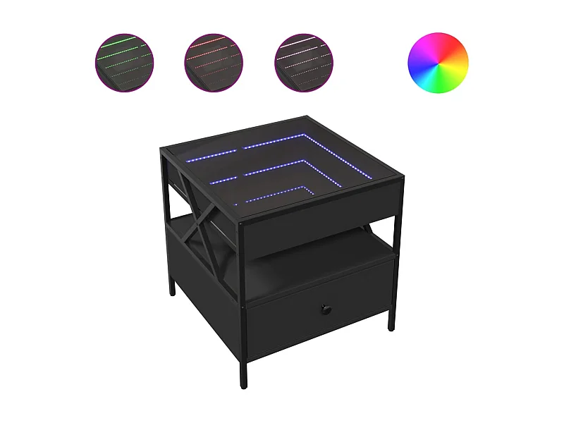 Couchtisch mit Infinity-LED | Beistelltische | Sofatisch Schwarz 50x50x51 cm SHL70058