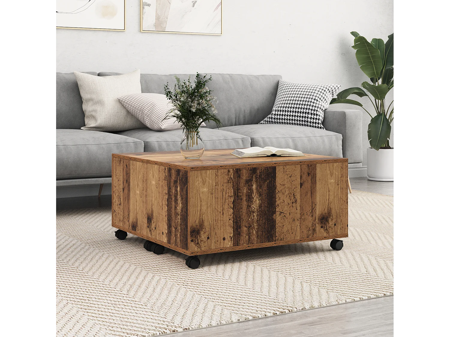 Salontafel | Koffietafel Oude hout 75 x 75 x 38 cm Bewerkt hout