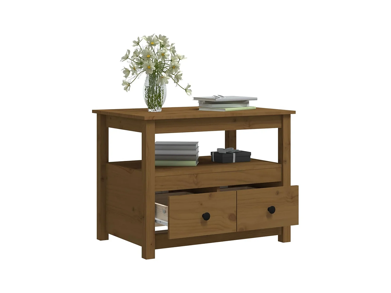 Table basse salon-Table d'appoint Marron miel 71x49x55 cm Bois massif de pin SHL86283