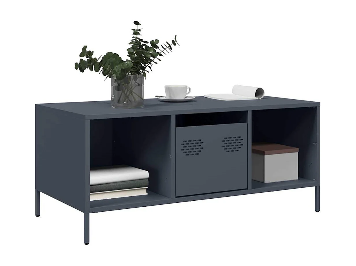 Table basse salon-Table d'appoint anthracite 101,5x50x43,5 cm acier laminé à froid SHL13796