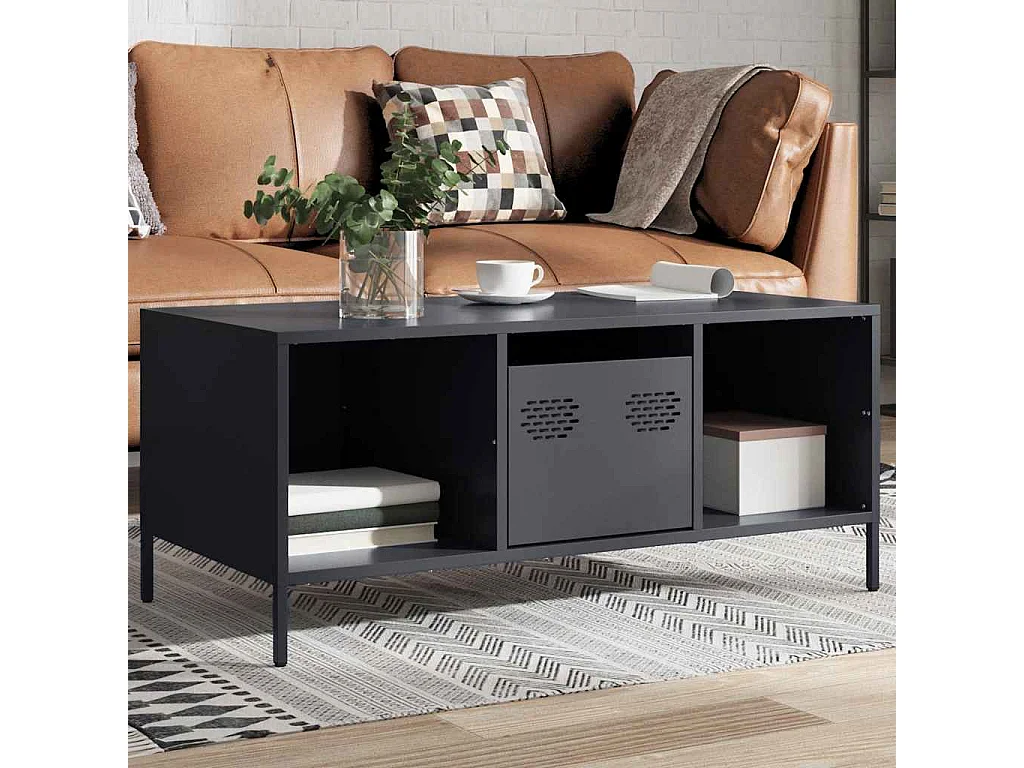 Table basse salon-Table d'appoint anthracite 101,5x50x43,5 cm acier laminé à froid SHL13796
