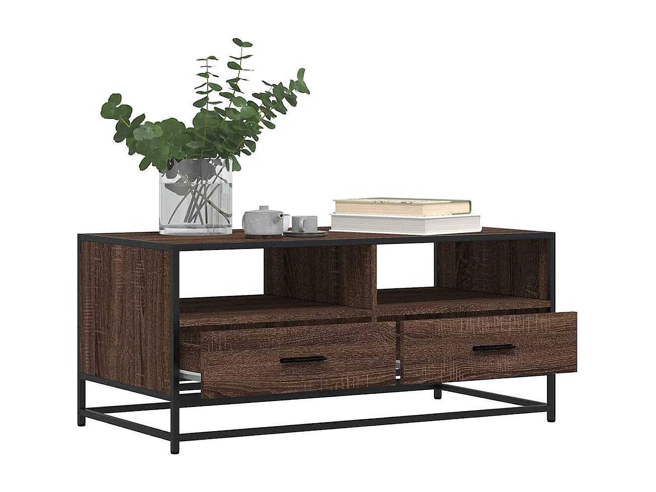 Couchtisch-Wohnzimmertisch-Beistelltische Braun Eichen-Optik 100x50x45 cm Holzwerkstoff Metall SHL9514