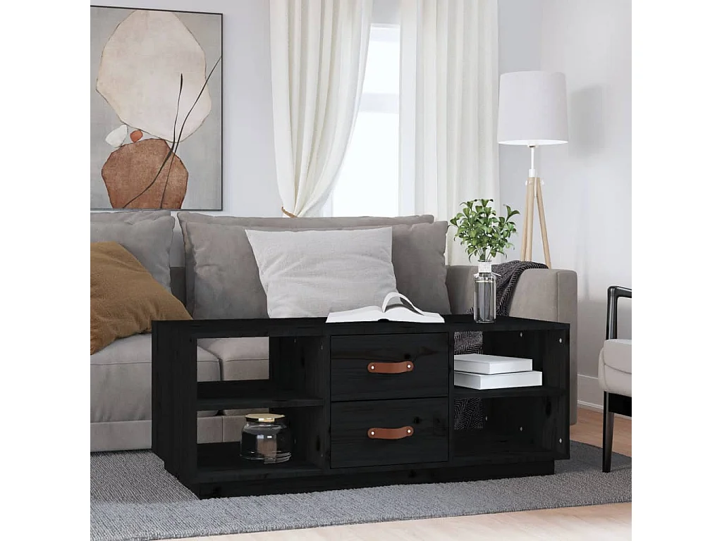 Couchtisch-Sofatisch-Beistelltische Schwarz 100x50x41 cm Massivholz Kiefer SHL68755