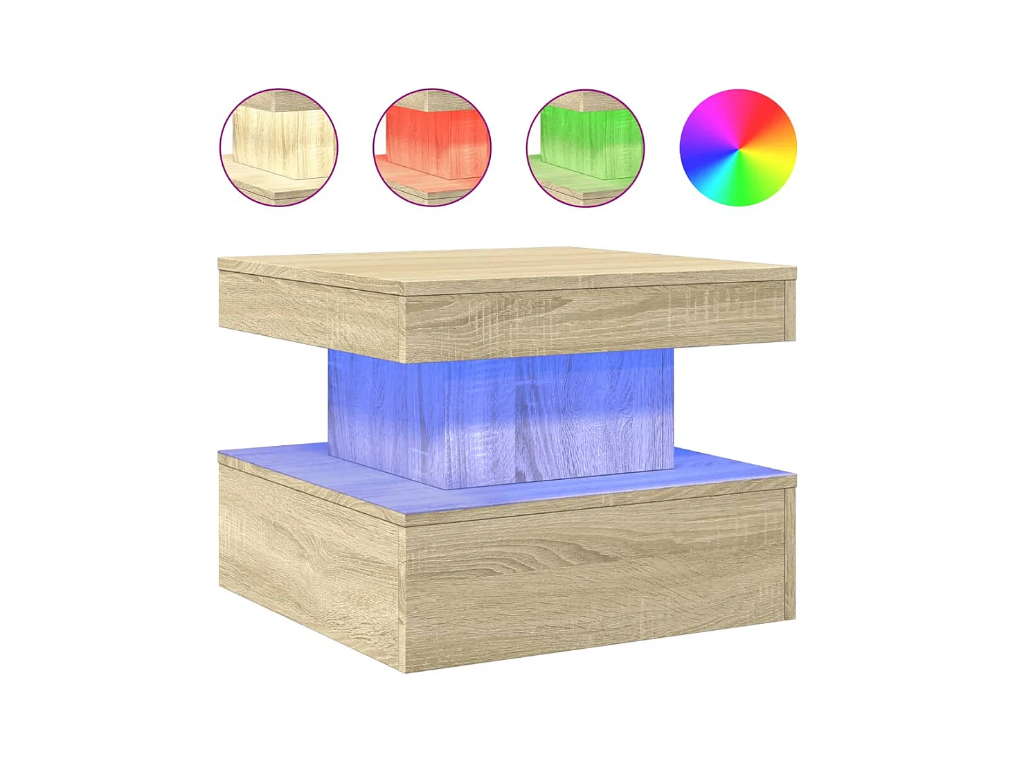 Table basse salon-Table d'appoint avec lumières LED chêne sonoma 50x50x40 cm SHL34425
