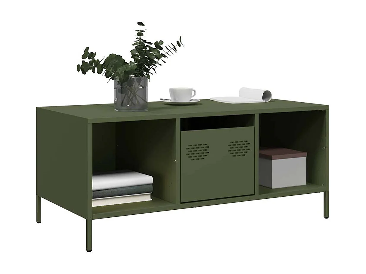 Table basse salon-Table d'appoint vert olive 101,5x50x43,5 cm acier laminé à froid SHL51783