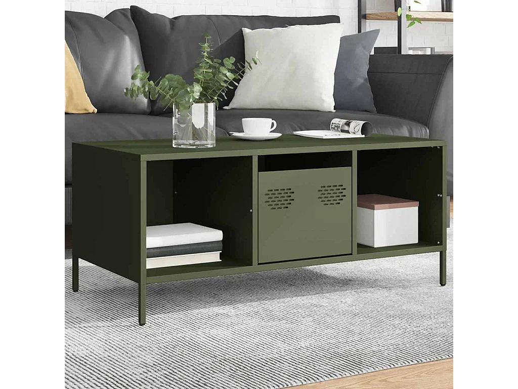 Table basse salon-Table d'appoint vert olive 101,5x50x43,5 cm acier laminé à froid SHL51783