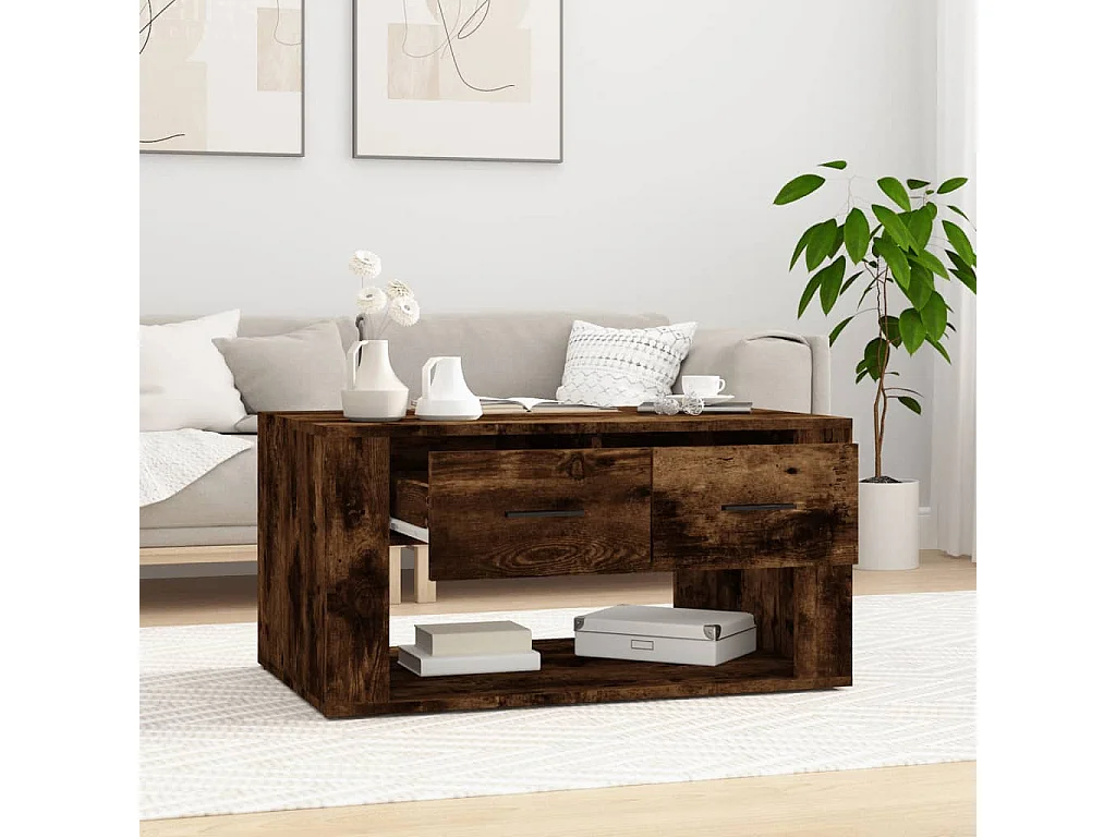 Mesa de centro | Mesa auxiliar madera contrachapada marrón roble 90x50x36,5 cm SHL3191
