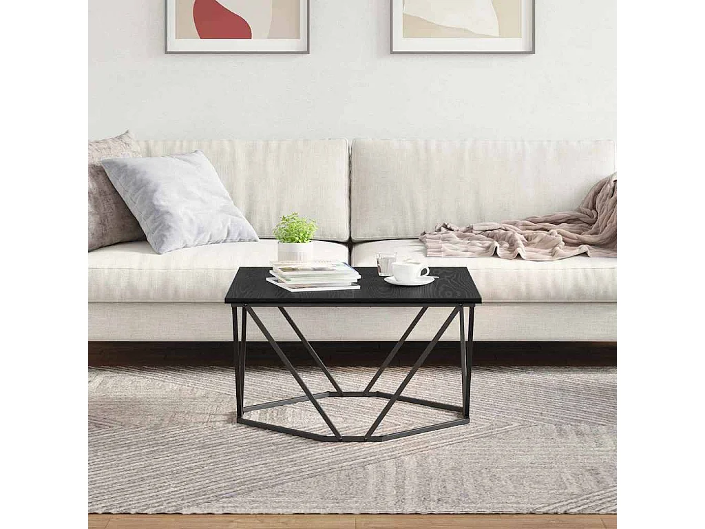 Salontafel | Woonkamertafel | Bijzettafel Zwart eiken 80 x 80 x 45 cm Engineered hout en staal