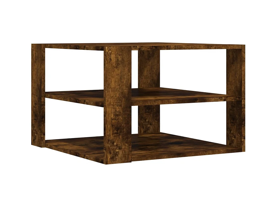 Mesa de centro-Mesa auxiliar acero inoxidable y madera reciclada plateada SHL4875