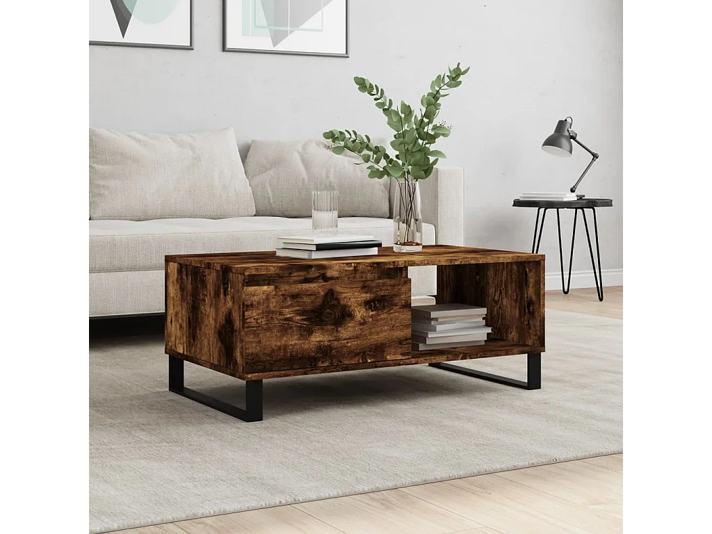 Table basse salon-Table d'appoint Chêne fumé 90x50x36,5 cm Bois d'ingénierie SHL13210