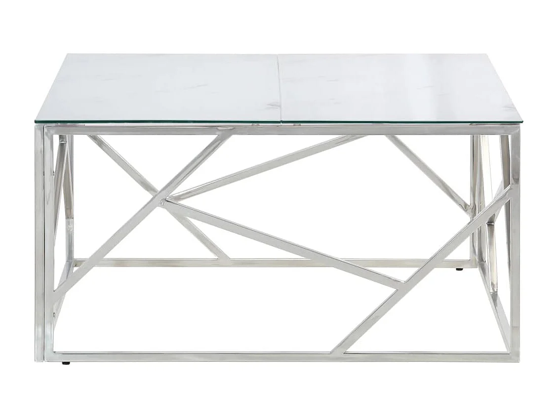 Table basse salon-Table d'appoint argenté acier inoxydable et verre trempé SHL72377