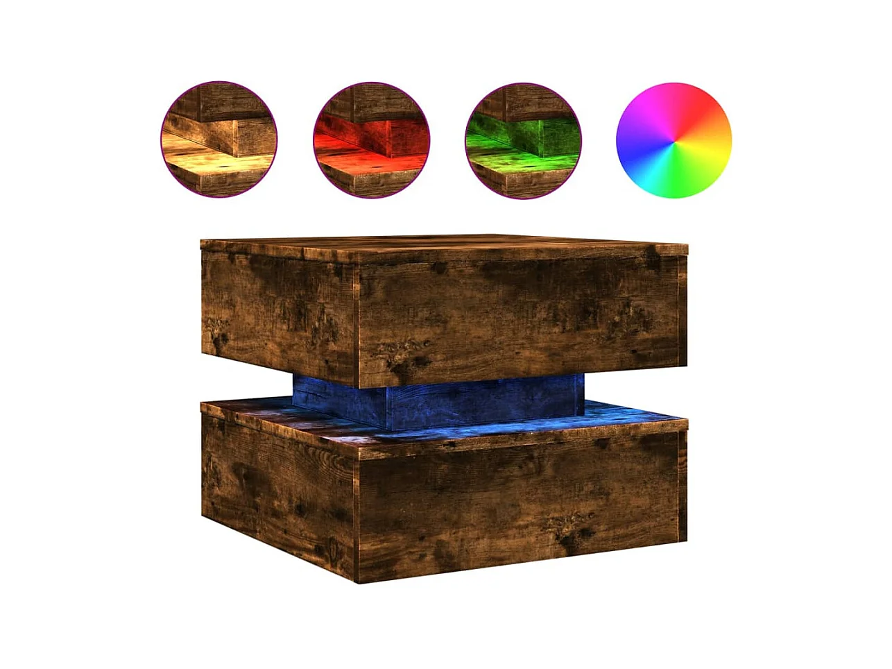 Table basse salon-Table d'appoint avec lumières LED chêne fumé 50x50x40 cm SHL71908