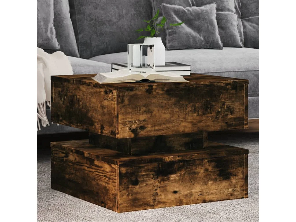 Table basse salon-Table d'appoint avec lumières LED chêne fumé 50x50x40 cm SHL71908
