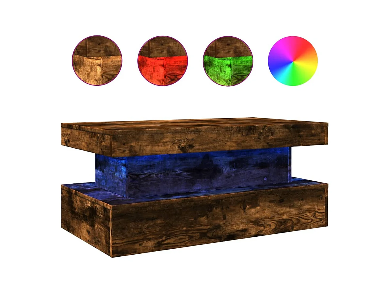 Table basse salon-Table d'appoint avec lumières LED chêne fumé 90x50x40 cm SHL43984