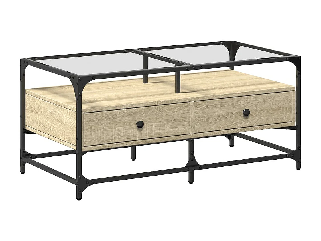 Couchtisch mit Glasplatte Sonoma-Eiche 98,5x50x45 cm Stahl SHL49642