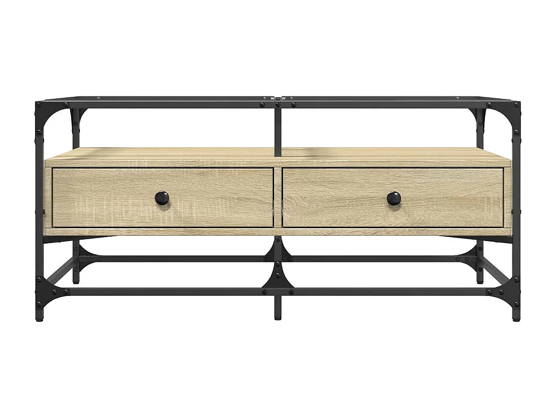 Couchtisch mit Glasplatte Sonoma-Eiche 98,5x50x45 cm Stahl SHL49642