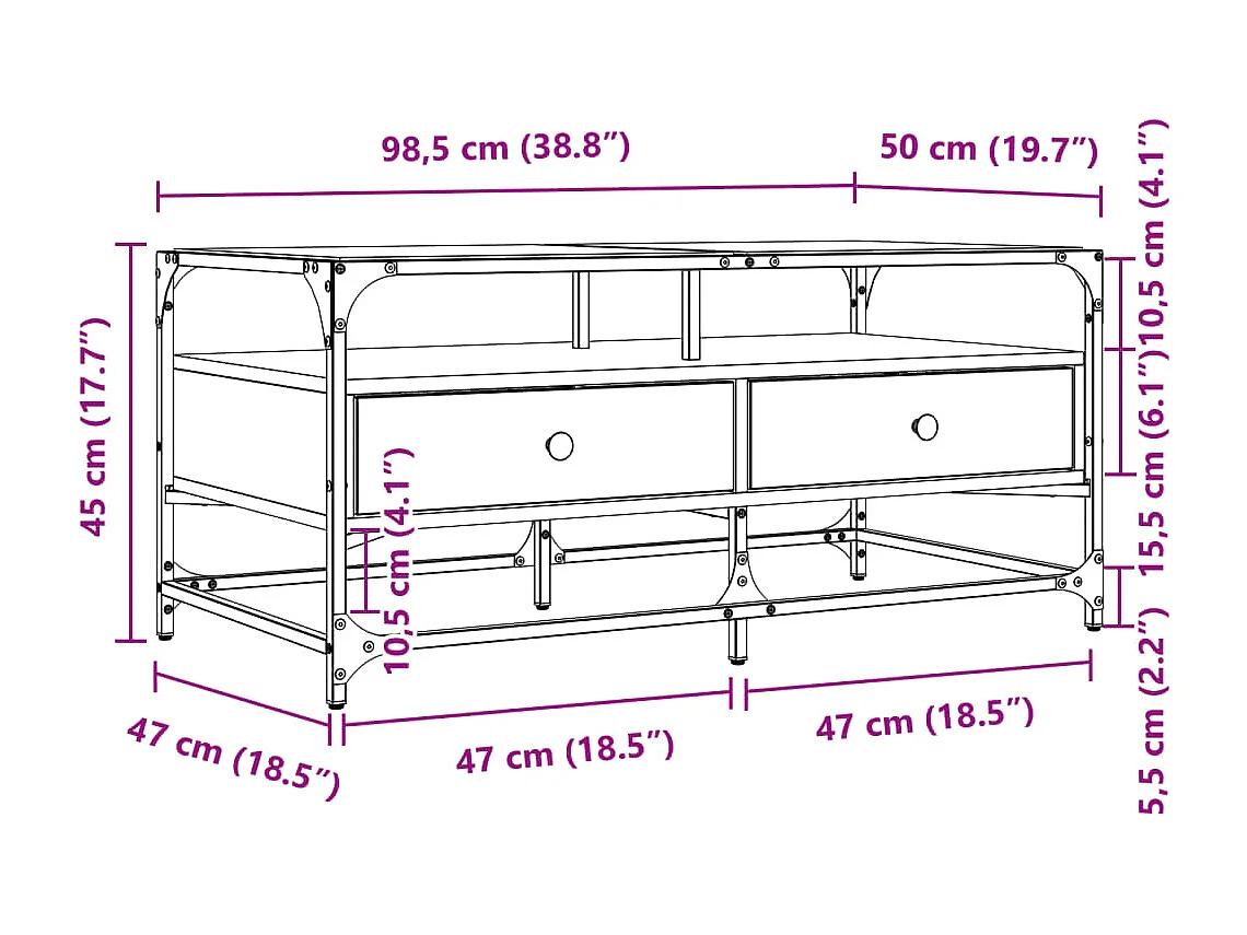 Couchtisch mit Glasplatte Sonoma-Eiche 98,5x50x45 cm Stahl SHL49642