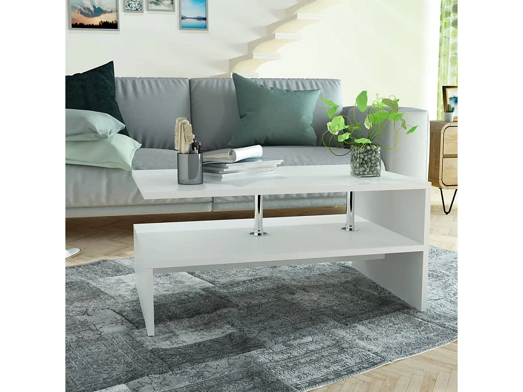 Couchtisch-Beistelltisch-Sofatisch Holzwerkstoff 90x59x42 cm Weiß SHL53299