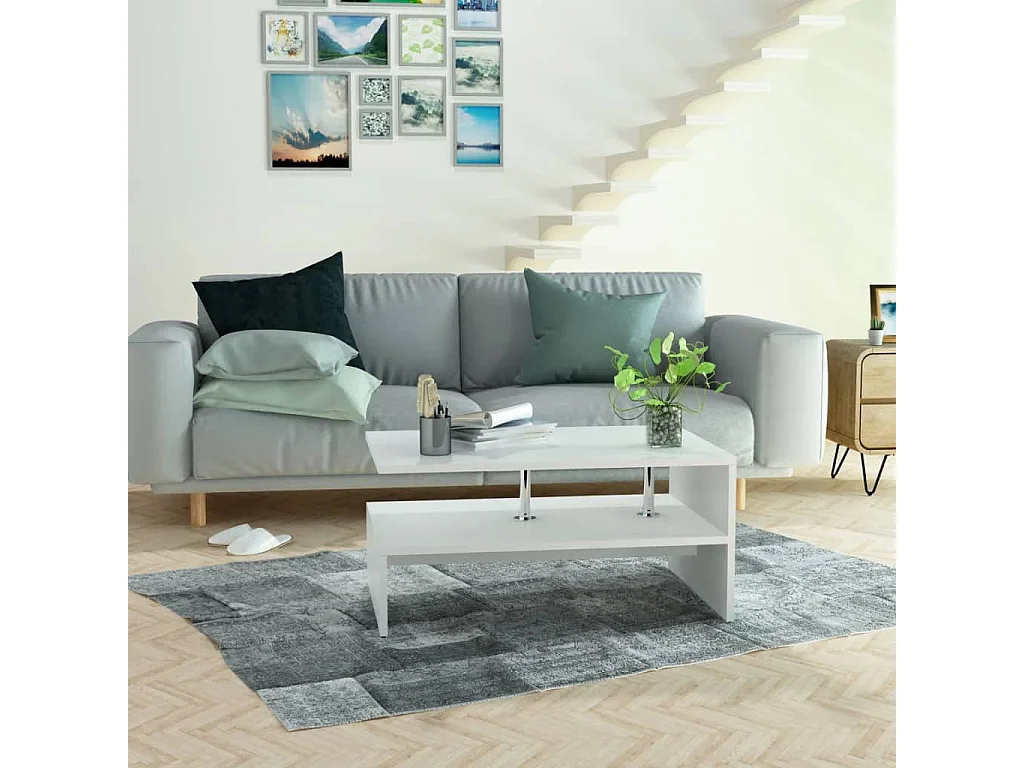 Couchtisch-Beistelltisch-Sofatisch Holzwerkstoff 90x59x42 cm Weiß SHL53299