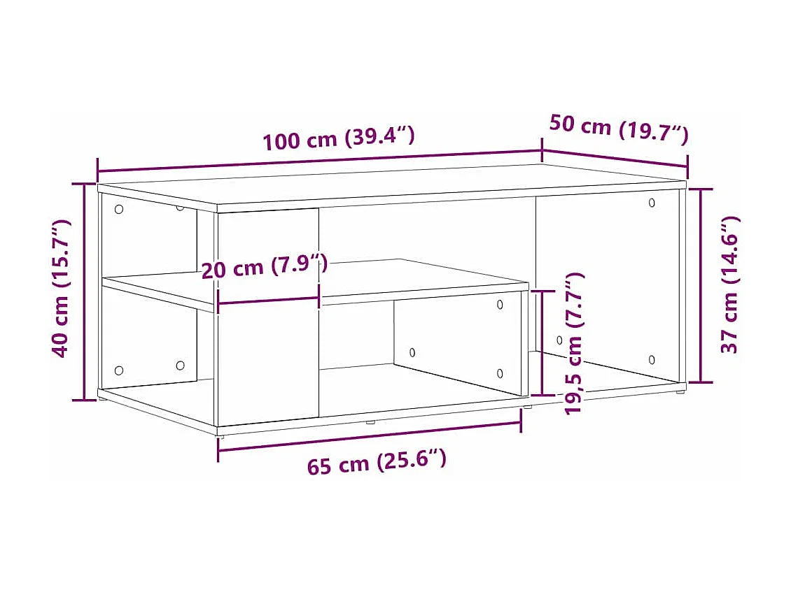 Mesa de centro-Mesa auxiliar-Mesita de centro madera contrachapada gris 100x50x40 cm SHL3876