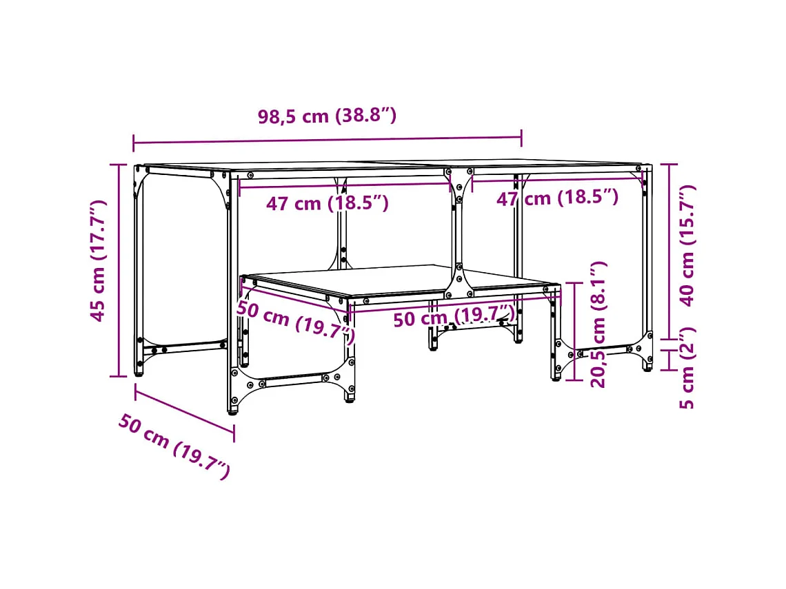 Table basse salon-Table d'appoint-dessus en verre transparent 98,5x50x45cm acier SHL60748