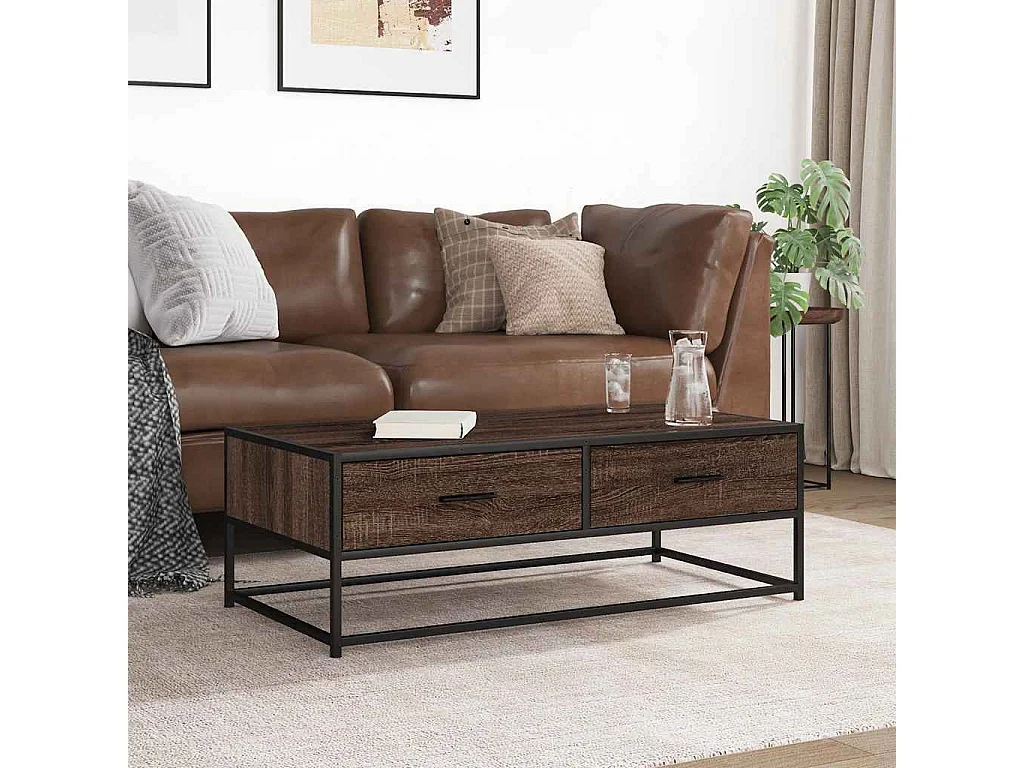 Couchtisch-Wohnzimmertisch-Beistelltische Braun Eichen-Optik 100x50x35 cm Holzwerkstoff Metall SHL52752