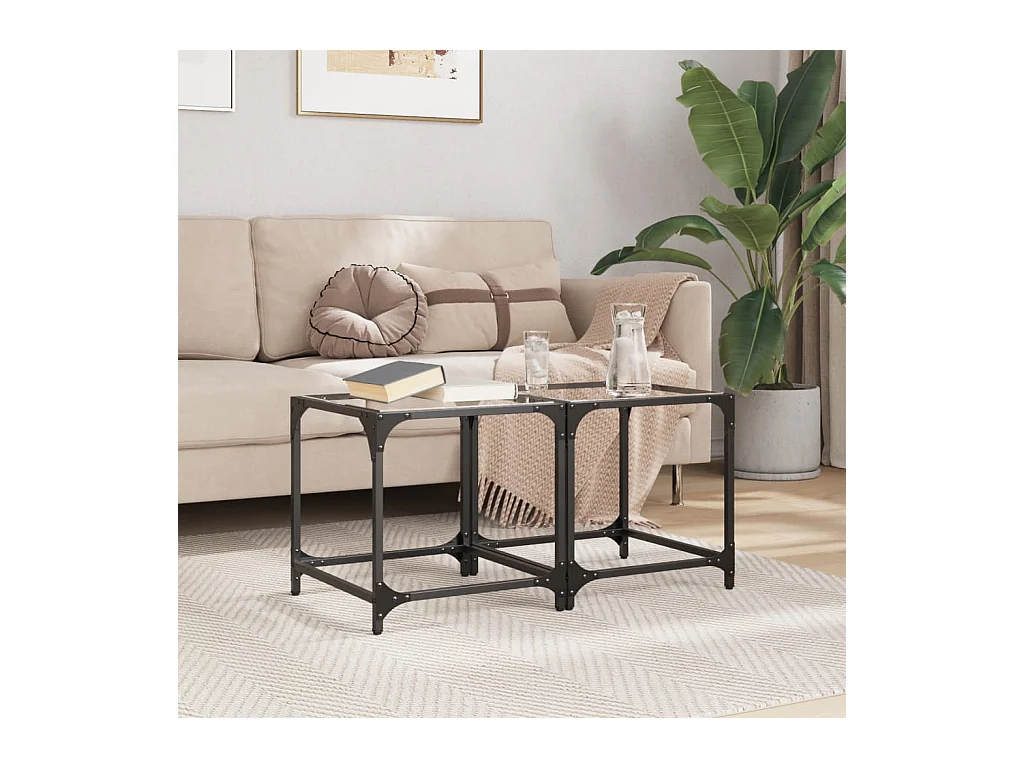 Tables basses salon-Tables d'appoint avec dessus en verre transparent 2 pcs acier SHL3312