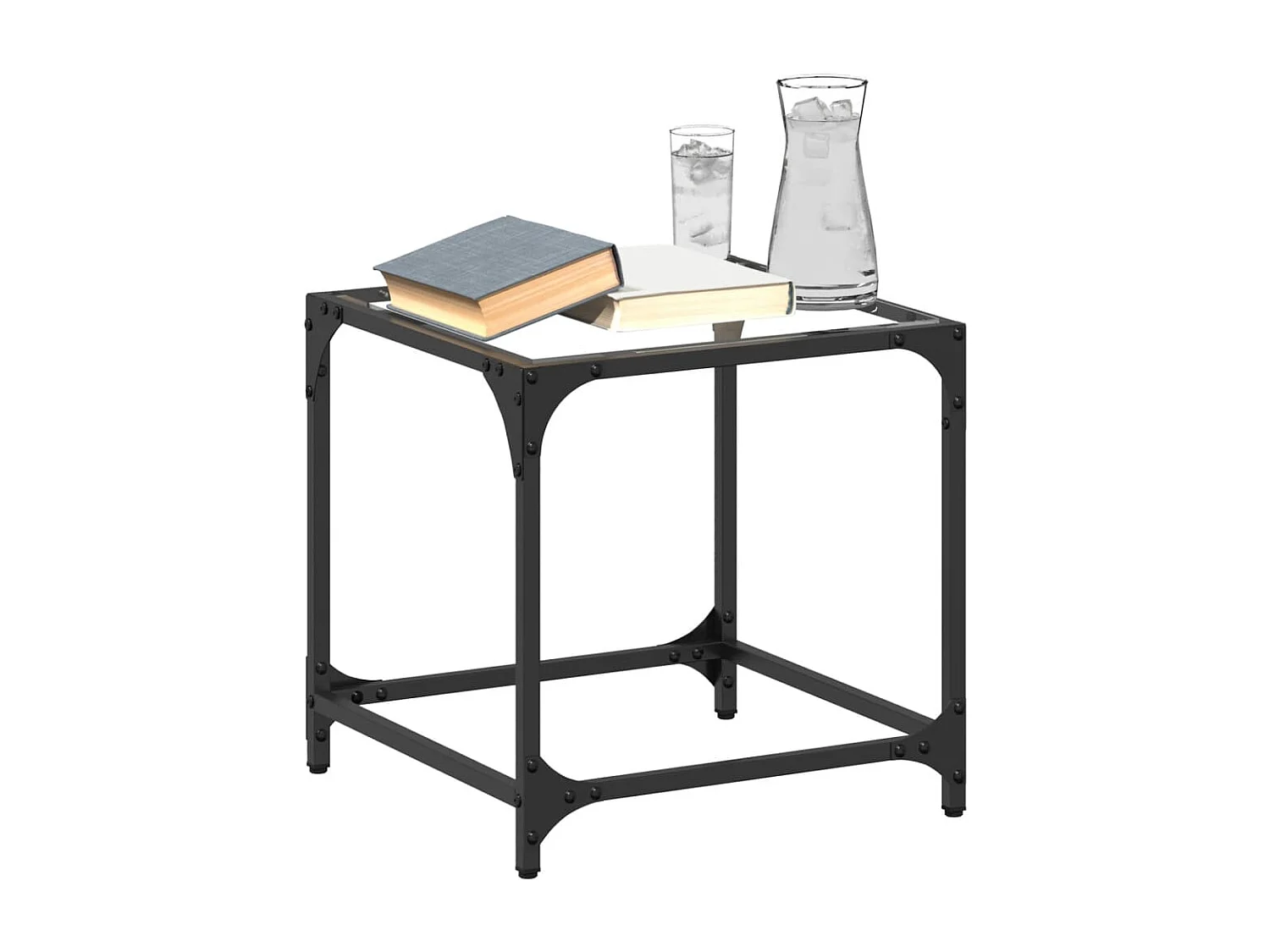 Couchtisch 2er Set-Sofatisch-Beistelltische mit Glasplatte Transparent 40x40x40 cm Stahl SHL42379