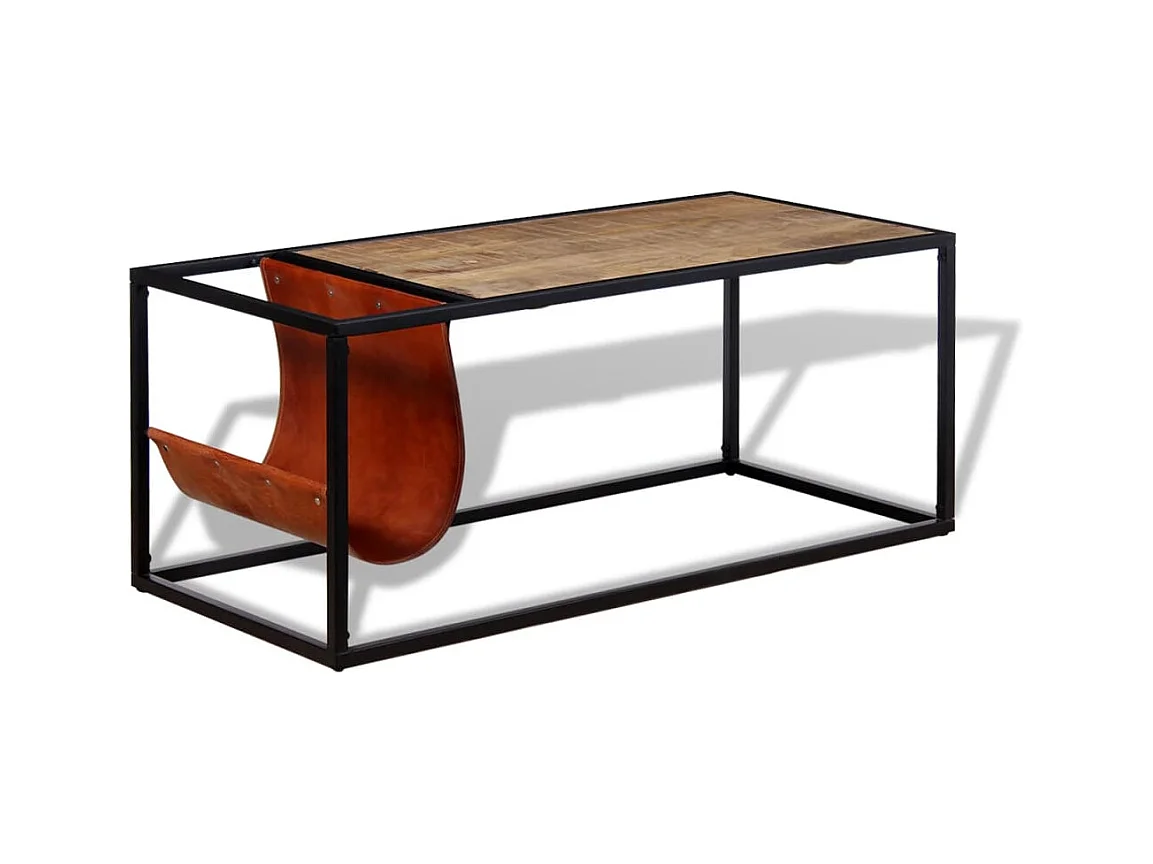 Table basse salon-Table d'appoint avec porte-revues Cuir véritable 110x50x45 cm SHL20136