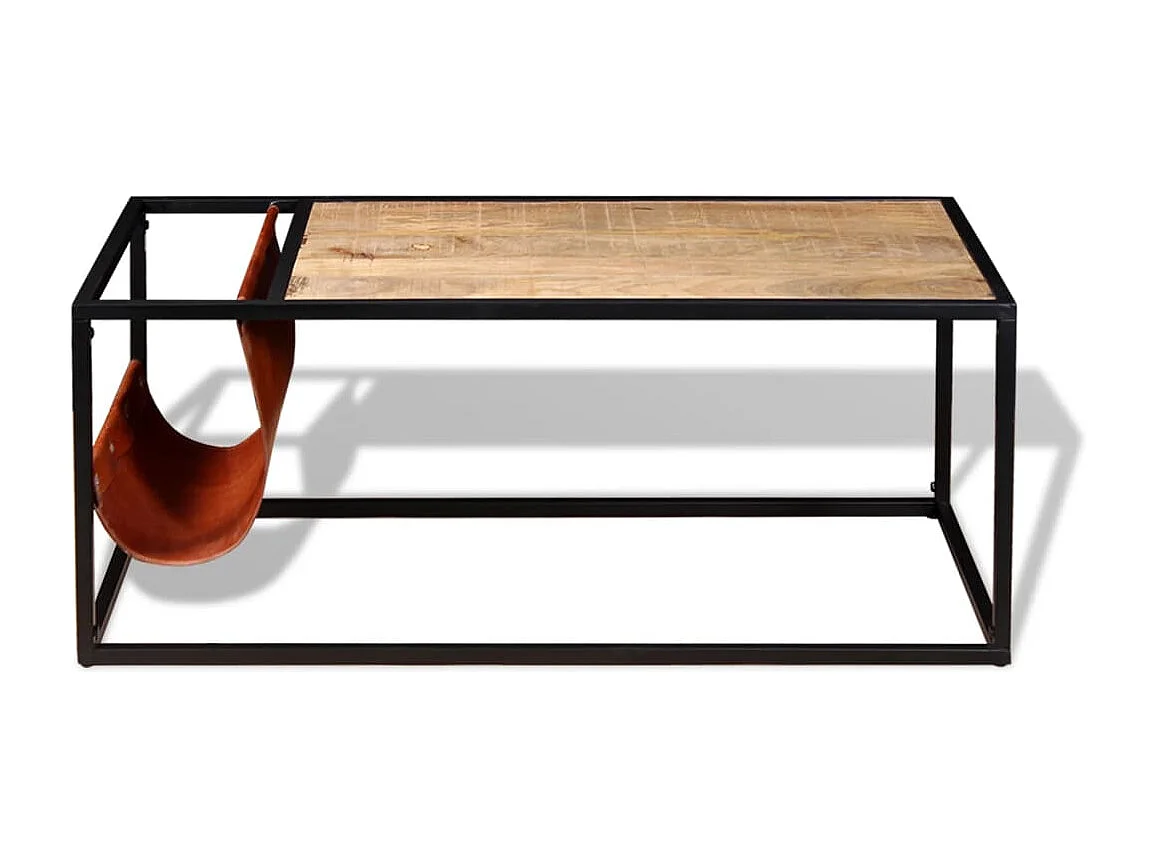 Couchtisch-Beistelltisch-Sofatisch mit Zeitschriftenhalter aus Echtleder 110x50x45 cm SHL40337