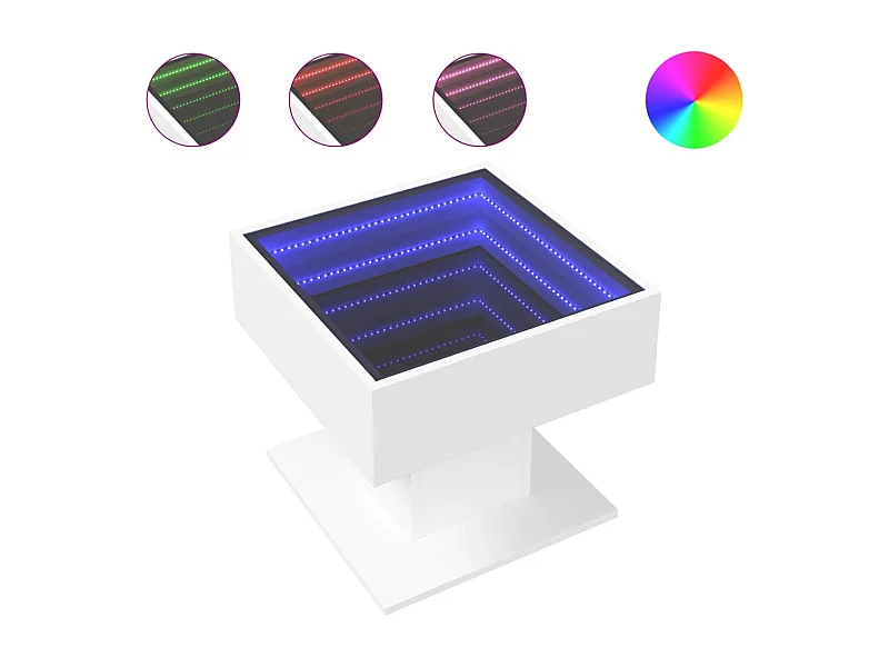 Mesa de centro | Mesa de apoio c/ LEDs 50x50x45cm derivados de madeira branco