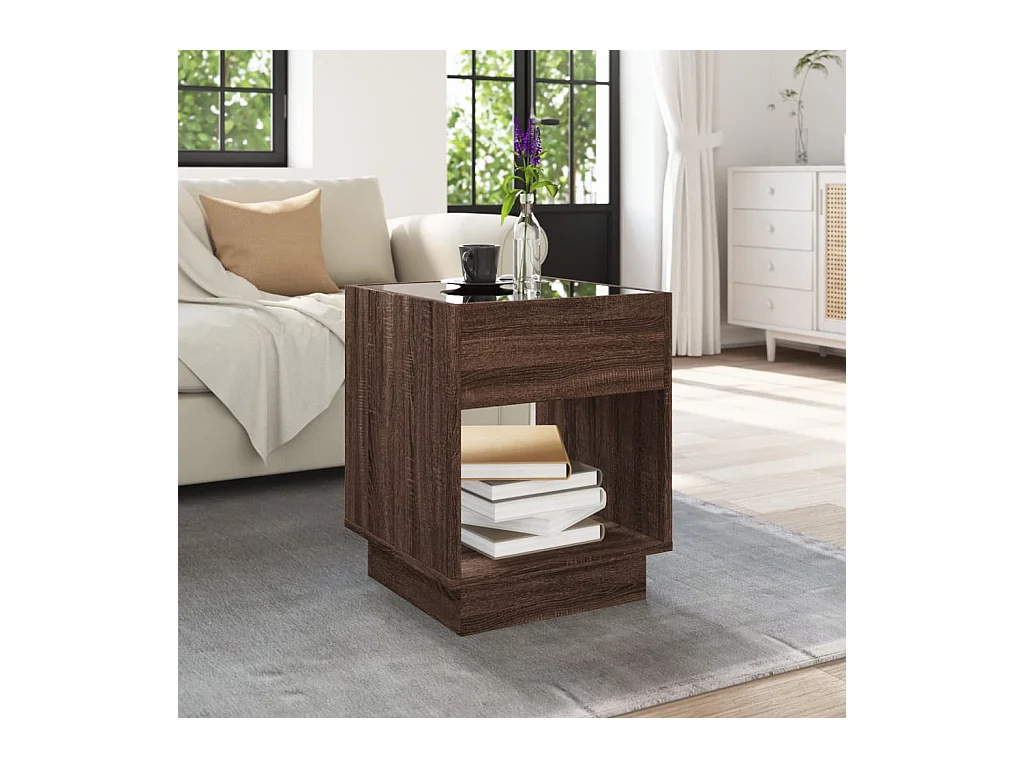 Table basse salon-Table d'appoint avec LED infini chêne marron 40x40x50 cm SHL2556