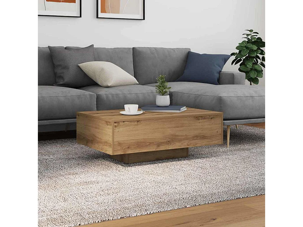 Salontafel | Woonkamertafel | Koffietafel artisanaal eikenkleurig 85 x 55 x 31 cm Bewerkt hout