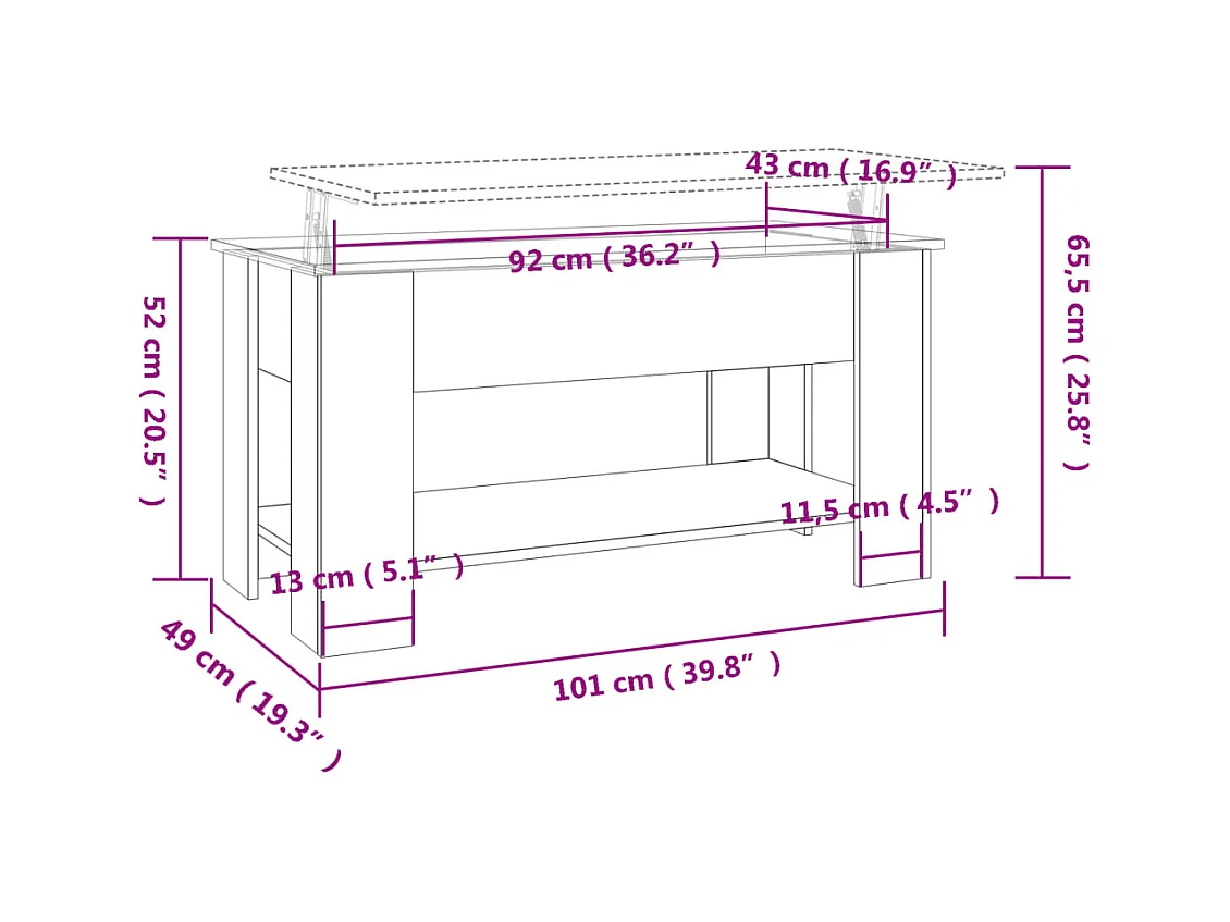 Mesa de centro | Mesa auxiliar de madera maciza de pino blanco 110x55x45 cm SHL540729