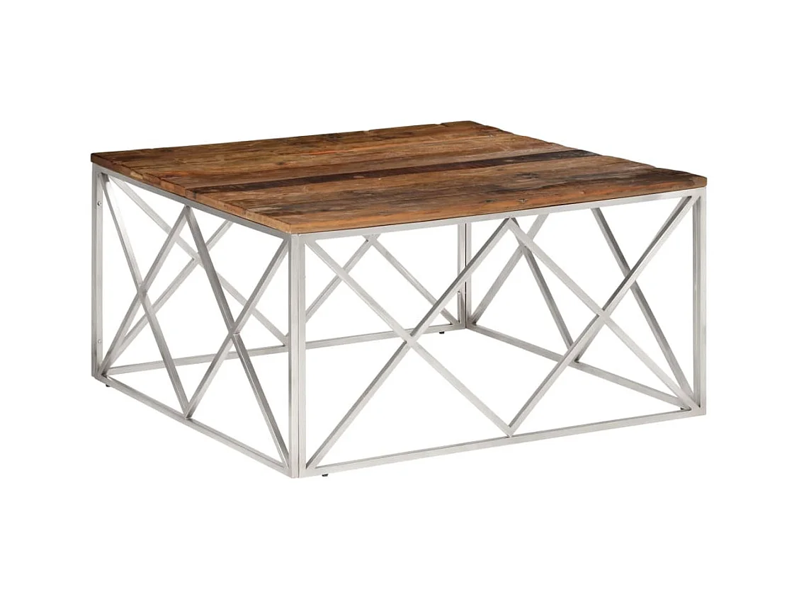 Table basse salon-Table d'appoint argenté inox et bois de mélèze massif SHL69411