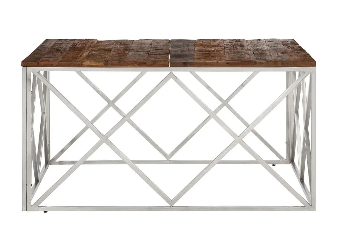 Table basse salon-Table d'appoint argenté inox et bois de mélèze massif SHL69411