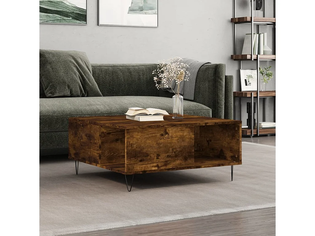 Couchtisch-Wohnzimmertisch-Beistelltische Räuchereiche 80x80x36,5 cm Holzwerkstoff SHL26016