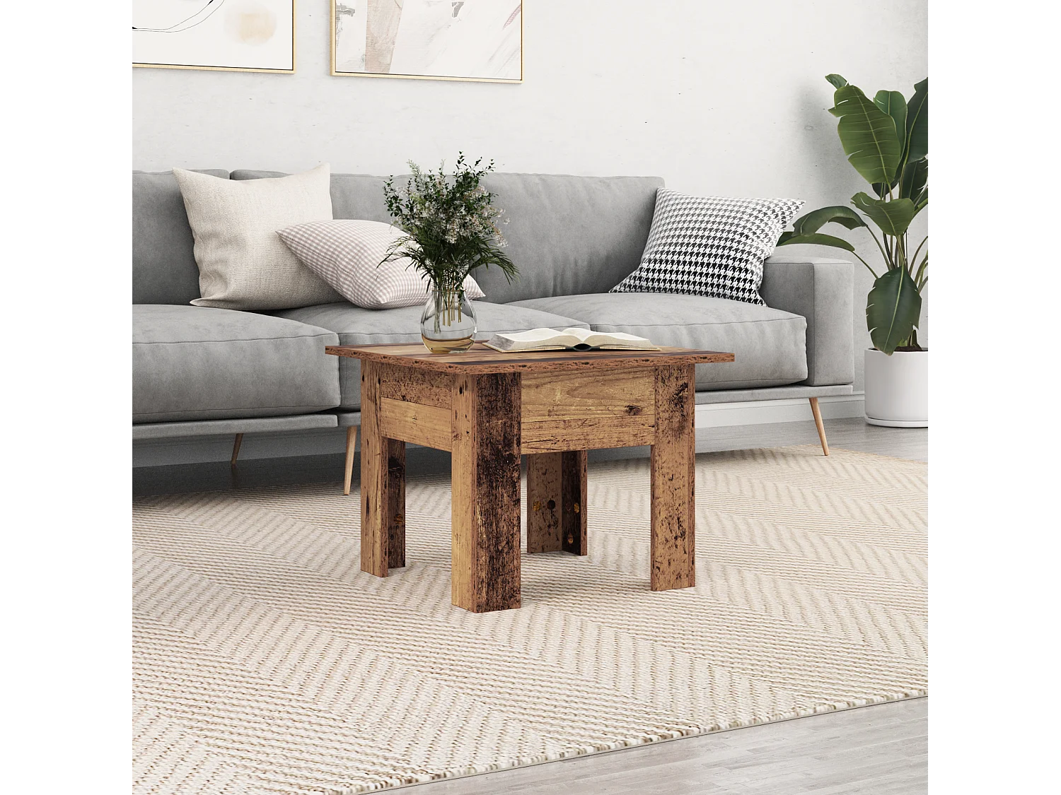 Salontafel | Bijzettafel Oudhout 55x55x42cm Bewerkt hout SHL7405