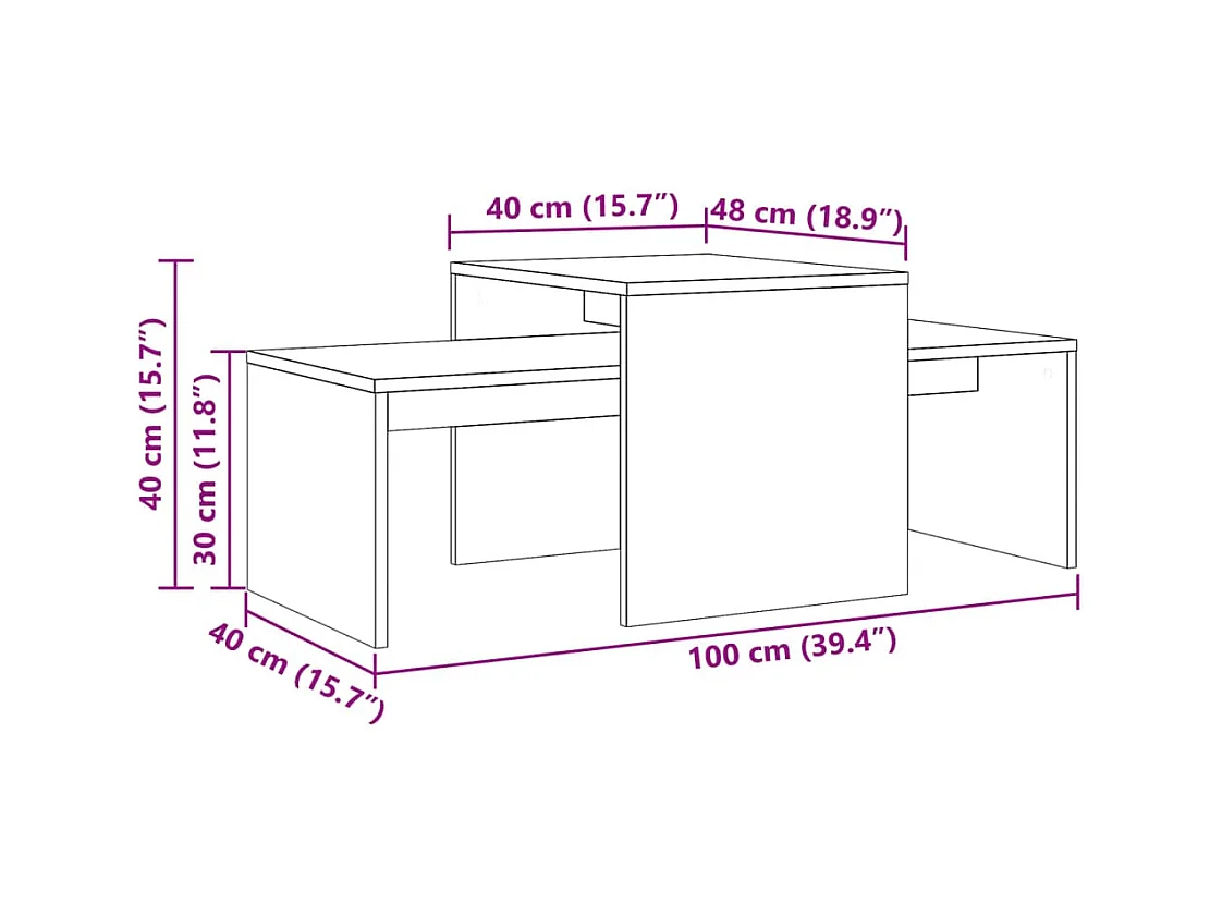 Mesa de centro | Mesa de apoio | Mesa de café 100x48x40 cm deriv. madeira carvalho artisiano