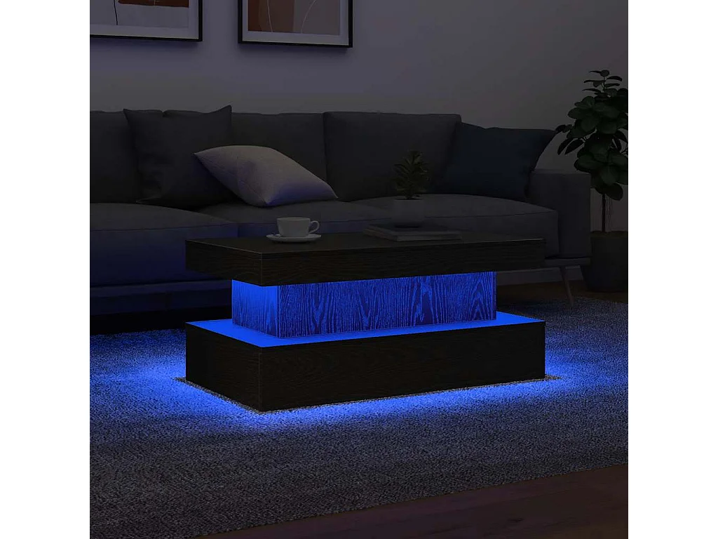 Couchtisch mit LED-Leuchten Schwarz Eichen-Optik 90x50x40 cm SHL72020