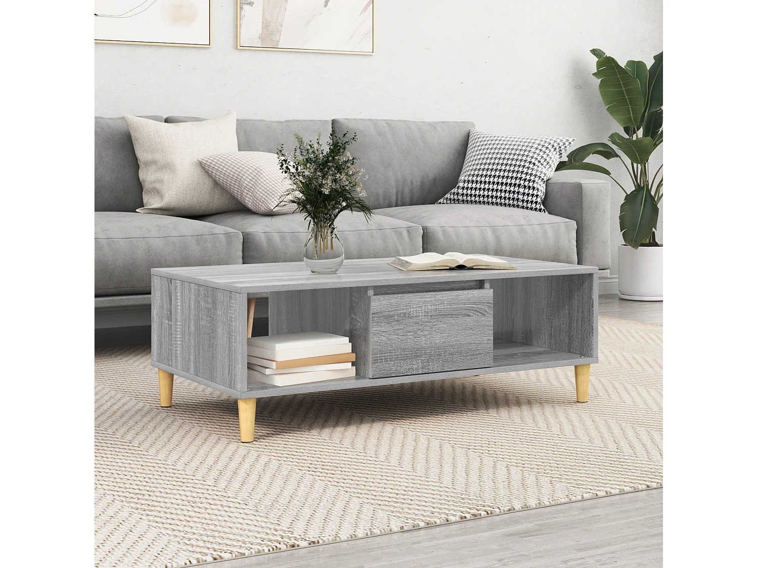 Salontafel | Woonkamertafel | Bijzettafel Grijs sonoma 103.5 x 60 x 35 cm Bewerkt hout