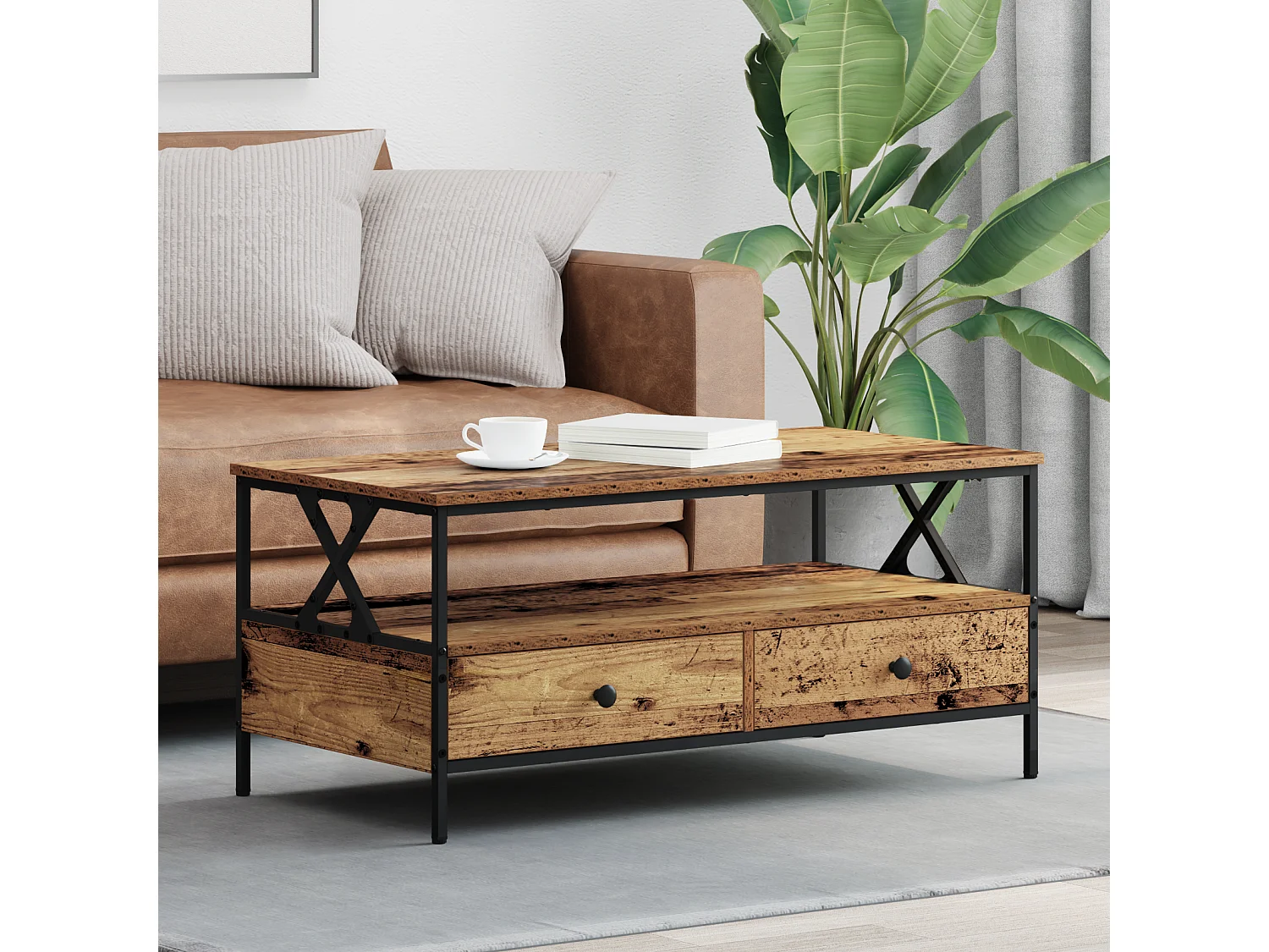 Tavolino da Salotto-Tavolino Basso with Drawer Legno vecchio 100x51x45 cm SHL15528